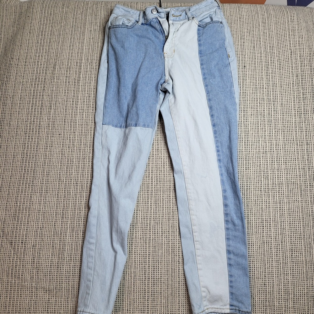 PacSun Light/Medium Wash Blue Denim Patchwork Mom Jeans GUC Size 26x26